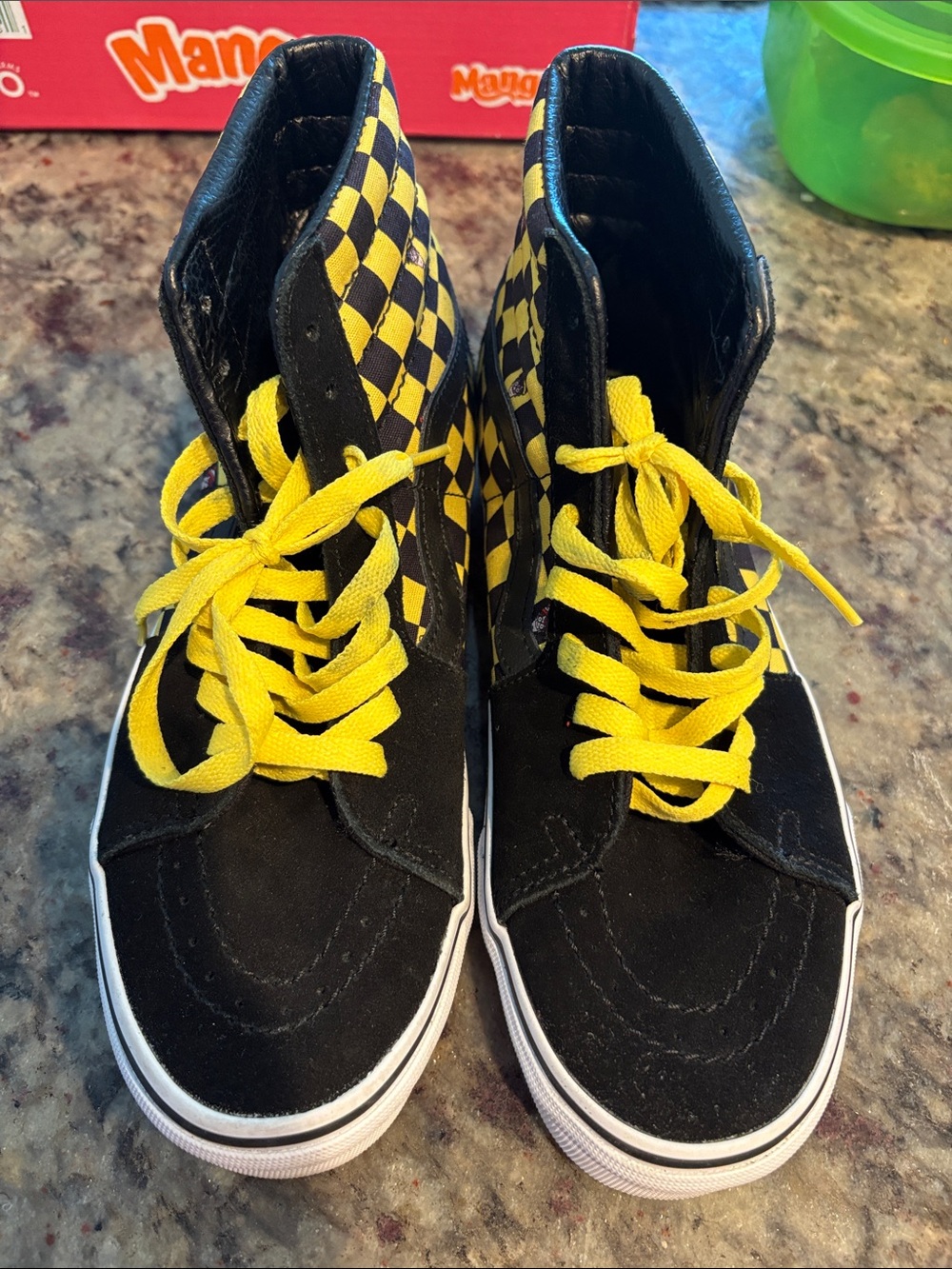 Where’s Waldo Vans Kids High-Top Sneakers — Black & Yellow Checkerboard